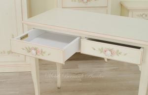 Small solid wood desk with lacquered finish with floral decorations